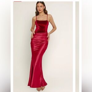 Rare London red velvet corset style maxi dress sultry structured feminine US 8